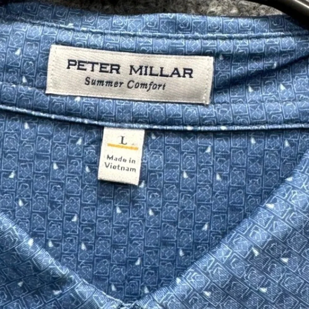 Peter Millar Summer Comfort Blue Camiral Golf Polo Shirt Mens Large NWT